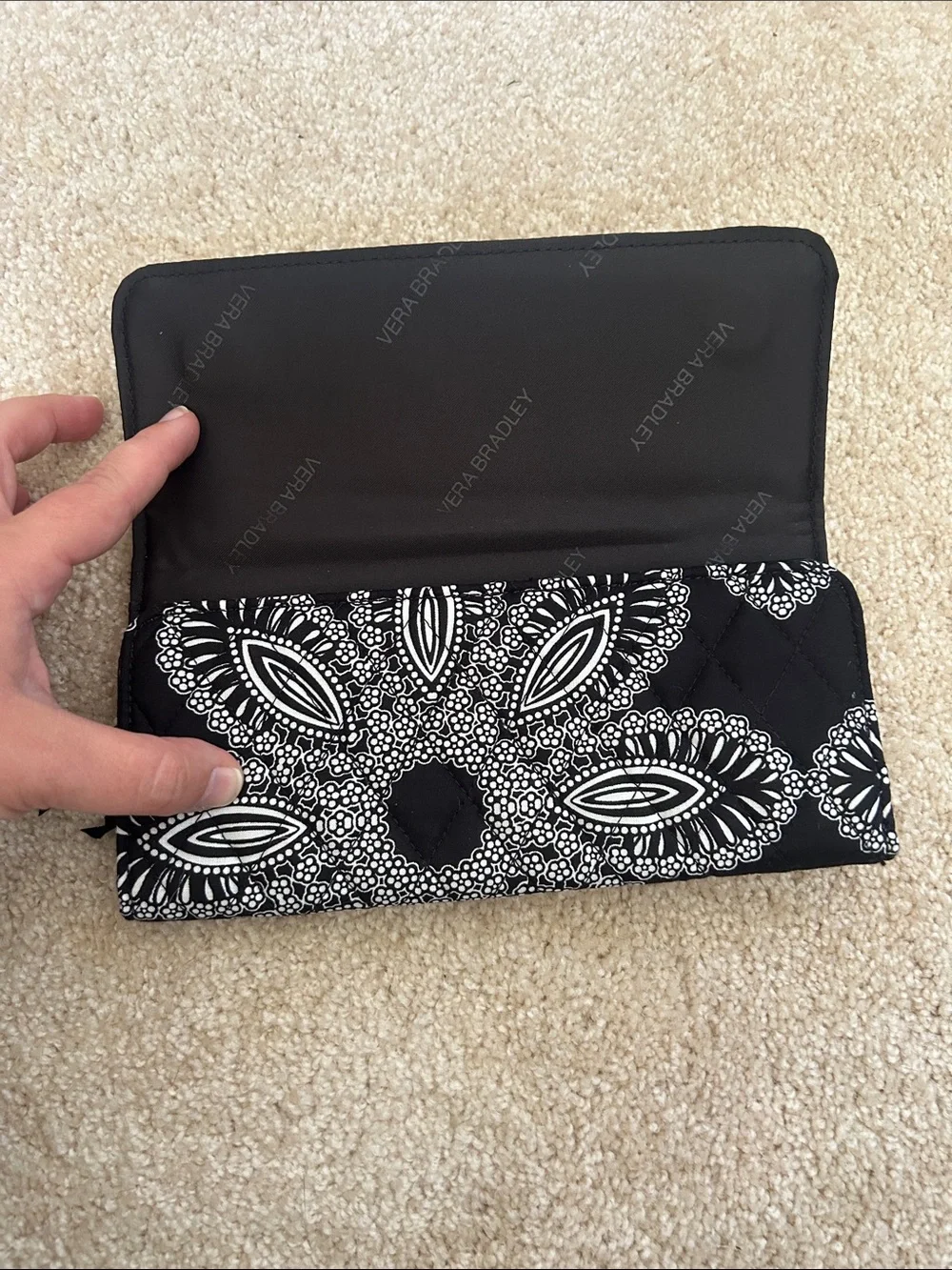 Vera Bradley Black & White Quilted Foldover Wallet Clutch - Picture 3 of 5